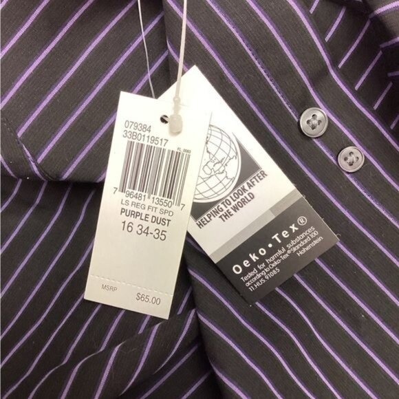 Calvin Klein Mens 16 34/35 Purple Dust Striped Regular Fit Long Sleeve Shirt - Picture 6 of 7